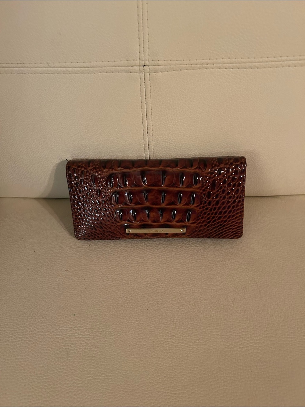 Brown Croc-Embossed Leather Wallet Clutch
